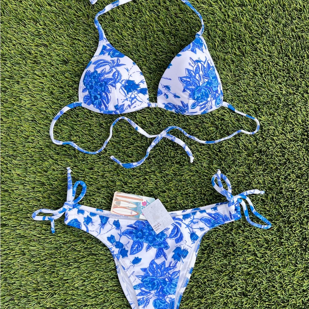 Blue and White Floral Bikini Set